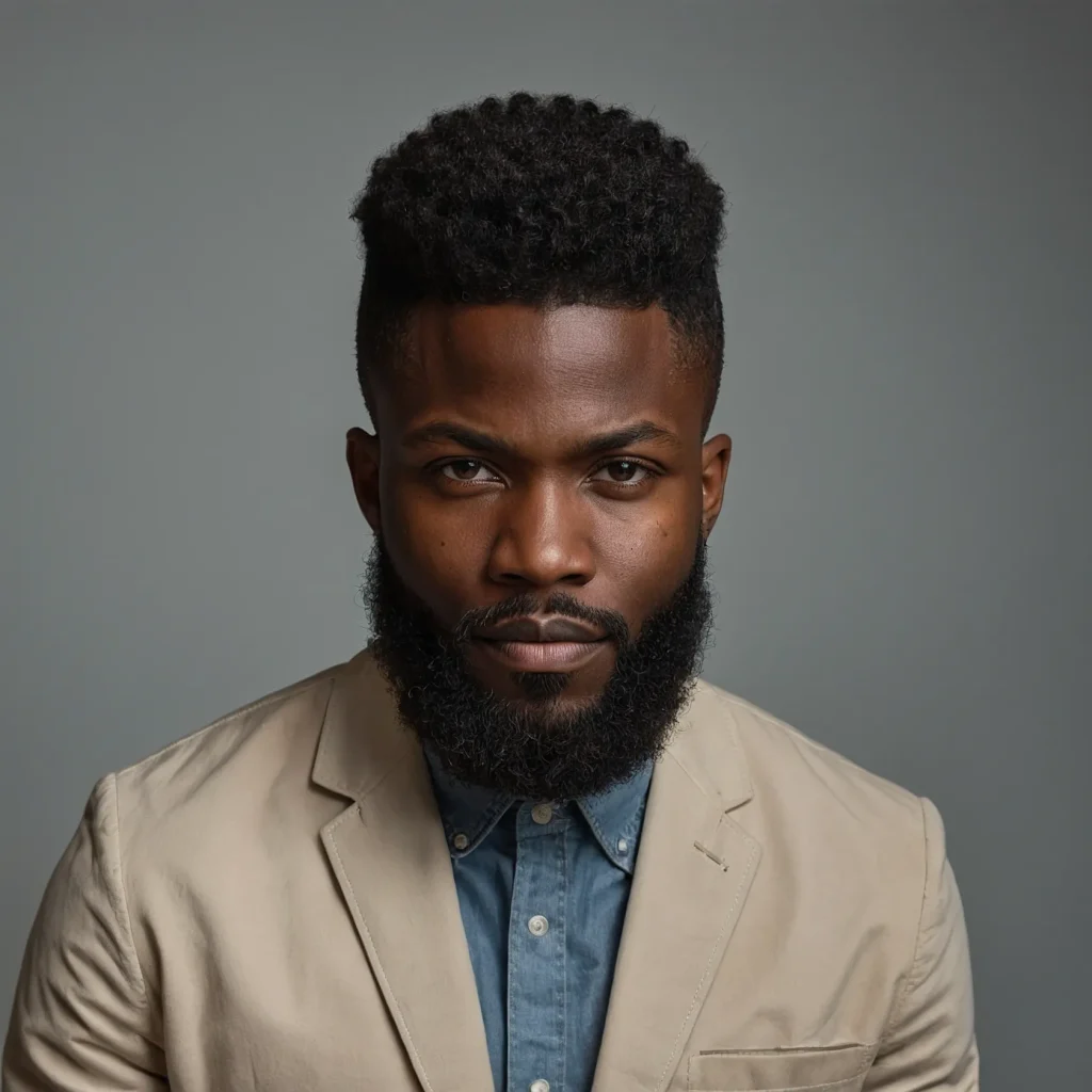 Mid Fade with Short Afro BeardBlack man wi 0