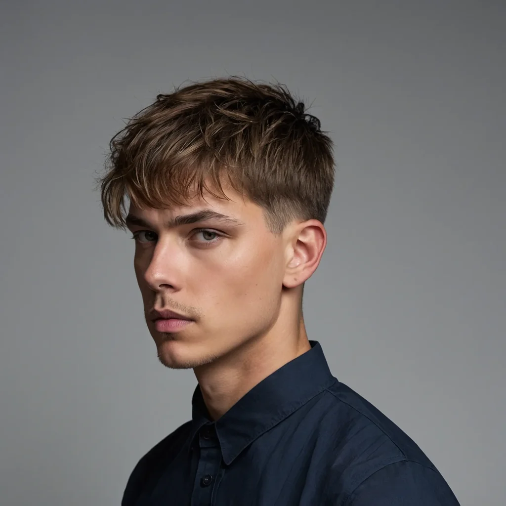 Mid Fade with Short Fringewhite man with 1
