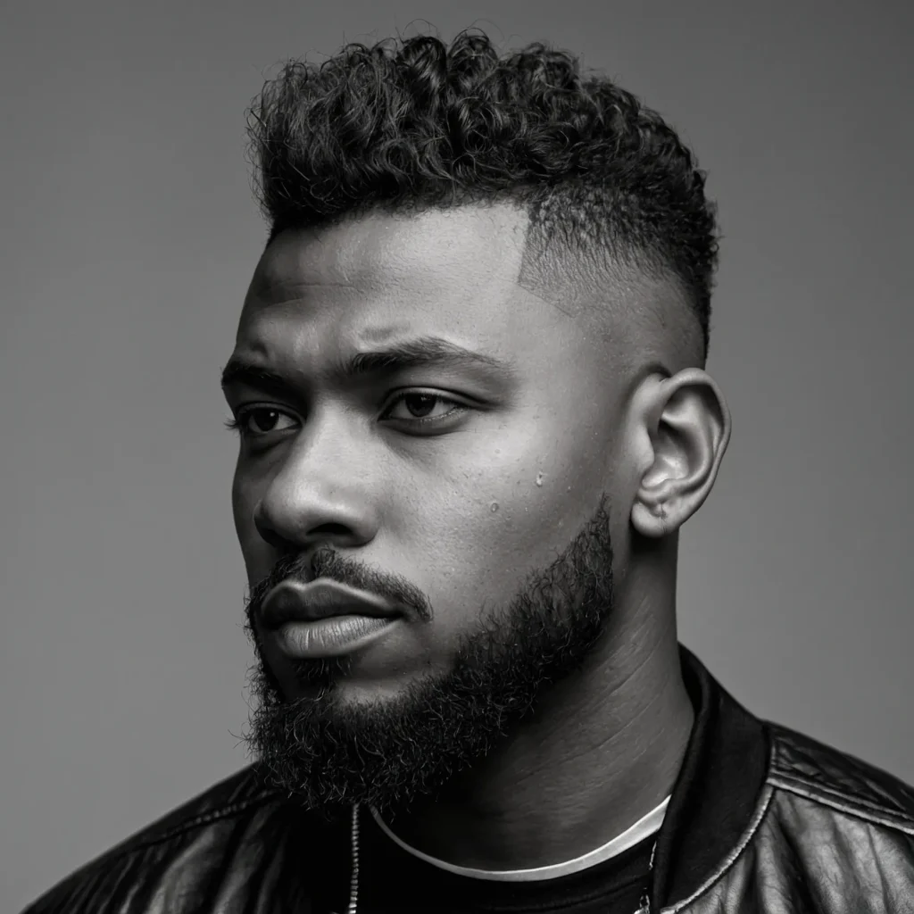 Mohawk Taper Fade with Clean EdgesA Black man 0