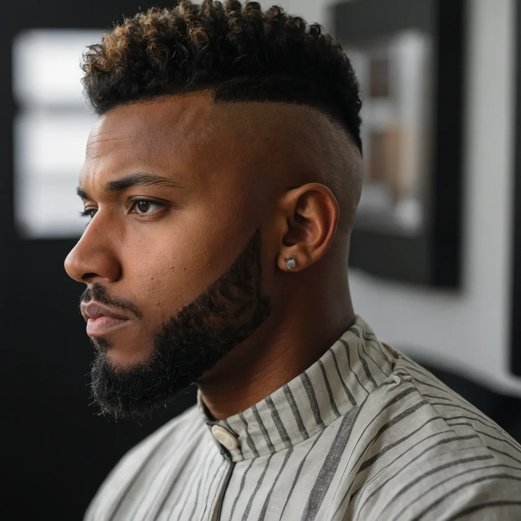 Mohawk Taper Fade with Clean EdgesA Black man 3