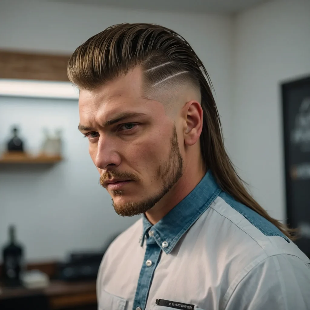 Mullet Fade with Hard Part and LineUpwhite 3