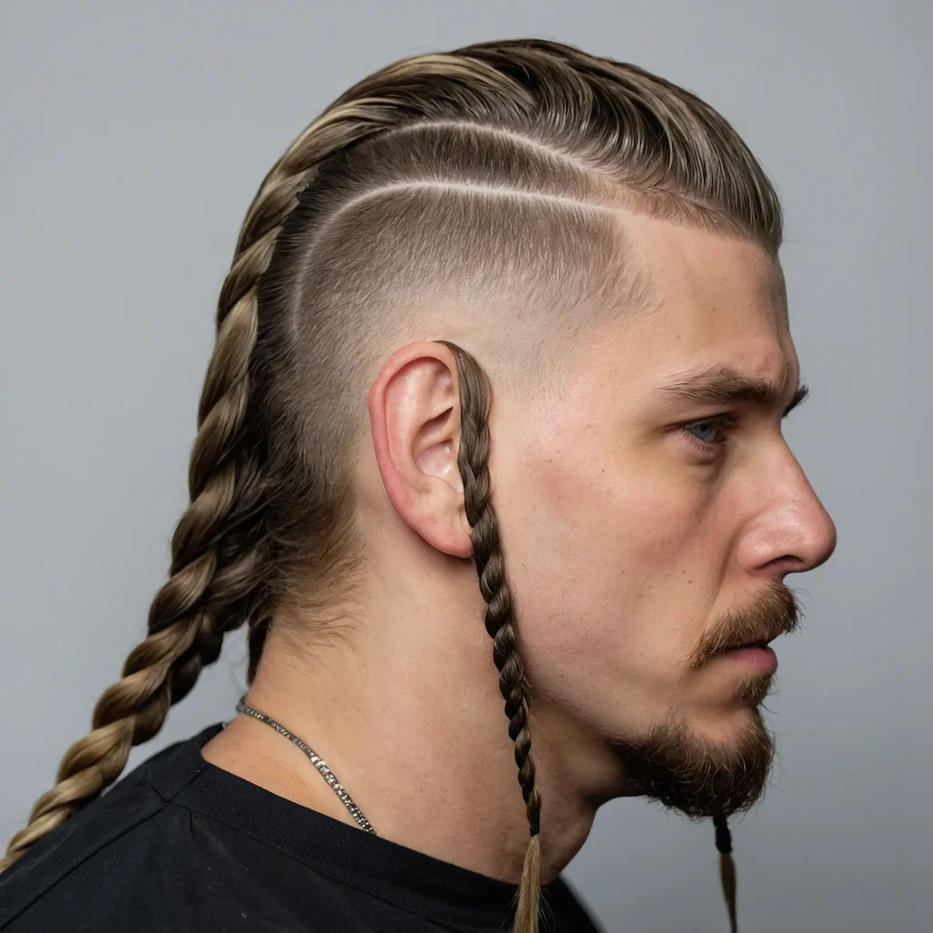 Mullet Fade with Short Braidswhite man with 0