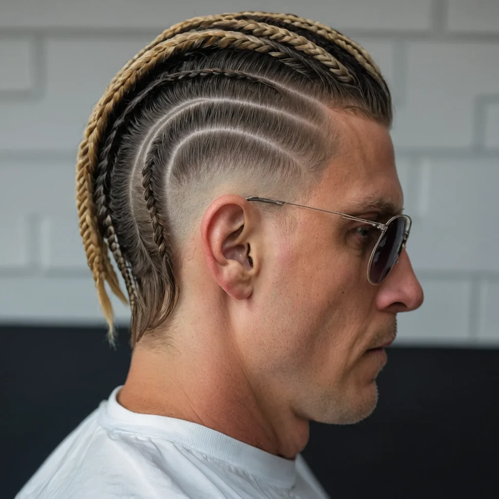 Mullet Fade with Short Braidswhite man with 3