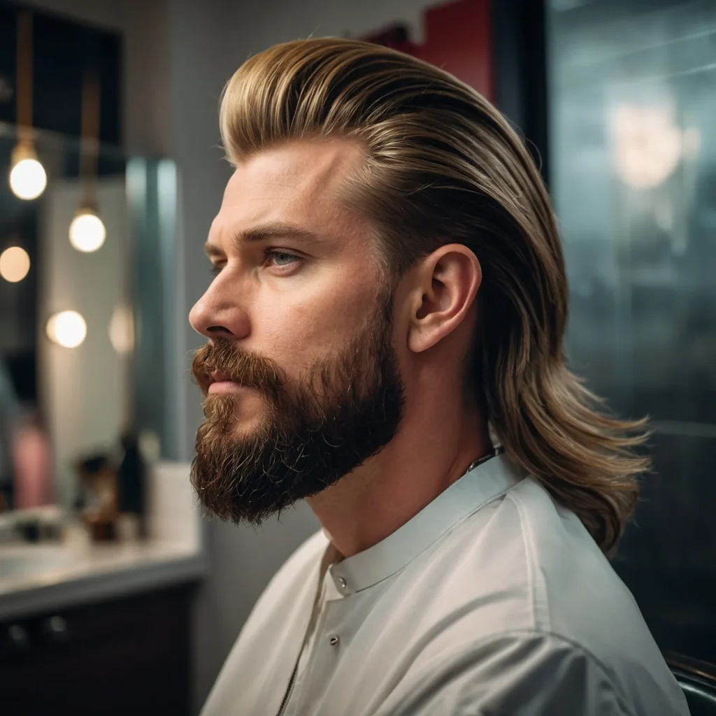 Mullet Fade with Tapered Beardwhite man wit 3