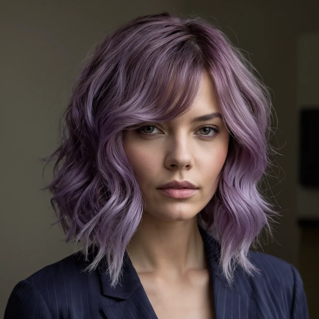 Realistic photo of woman with violet lob 0