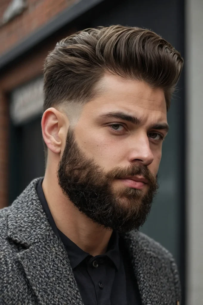 SideParted Fluffy Hair with Low Fade Taperm 3