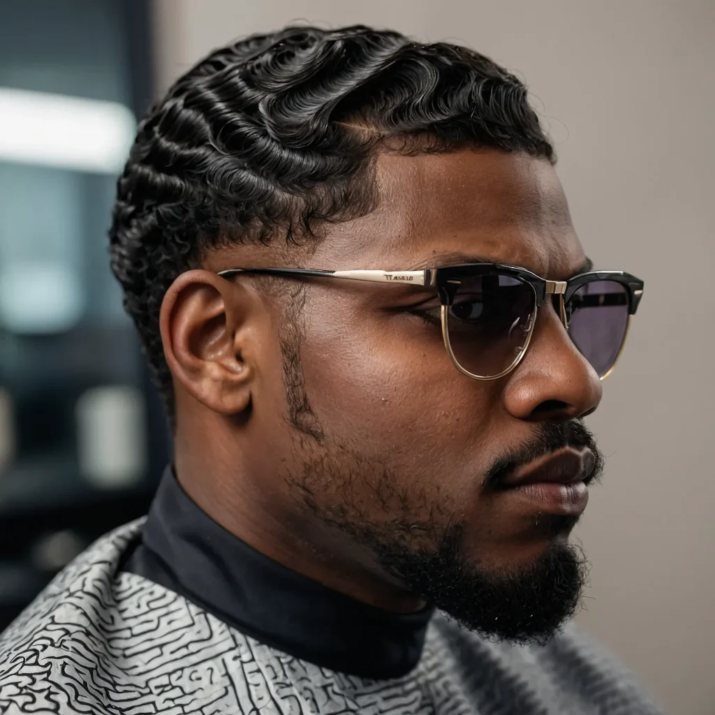 Taper Fade with 360 WavesA Black man with dee 0