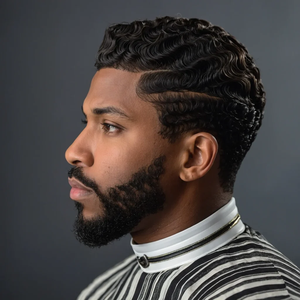 Taper Fade with 360 WavesA Black man with dee 1