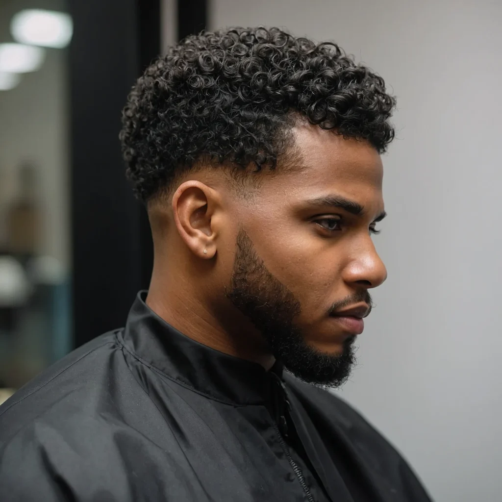 Taper Fade with Defined CurlsA Black man with 3