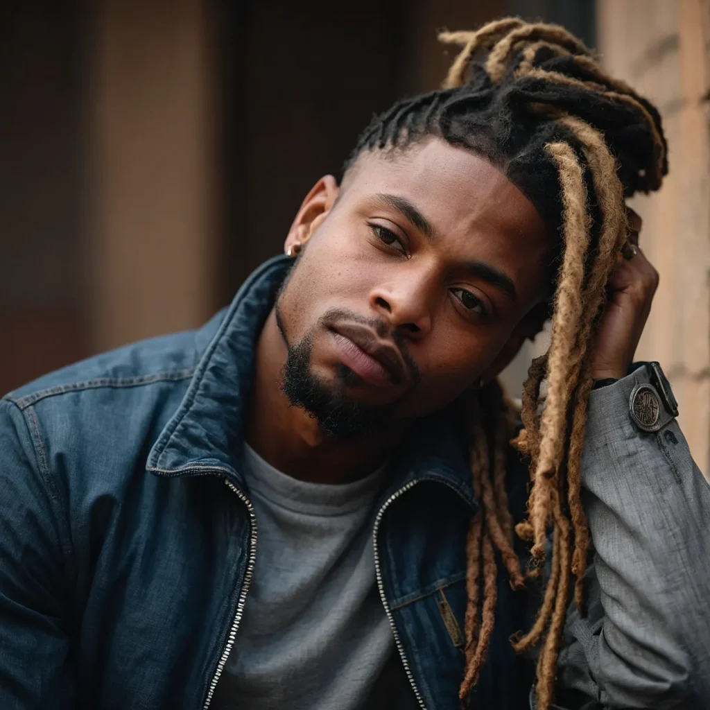Taper Fade with Dreads or LocsA Black man wit 2