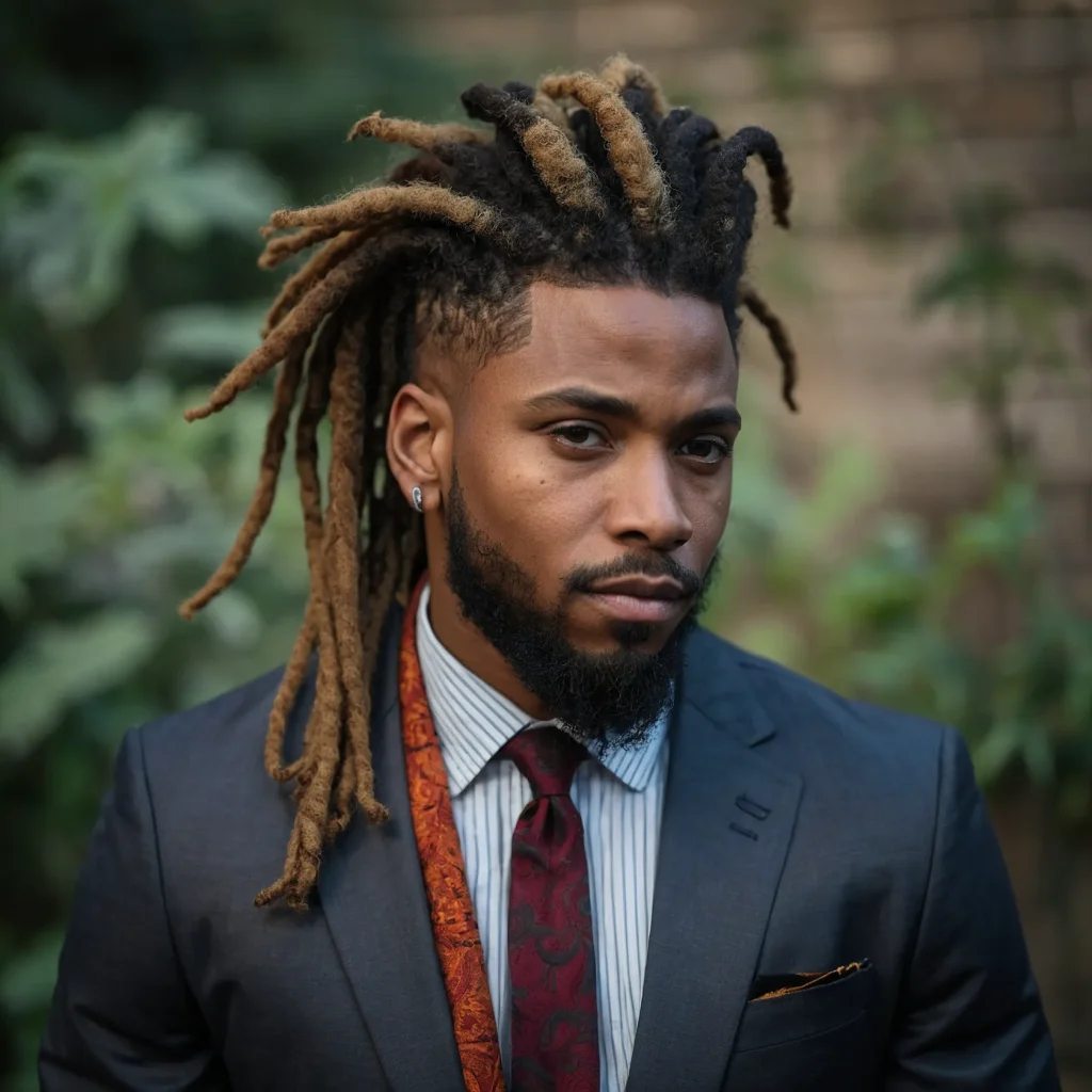 Taper Fade with Dreads or LocsA Black man wit 3