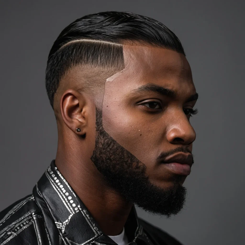 Taper Fade with Part and DesignA Black man wi 2