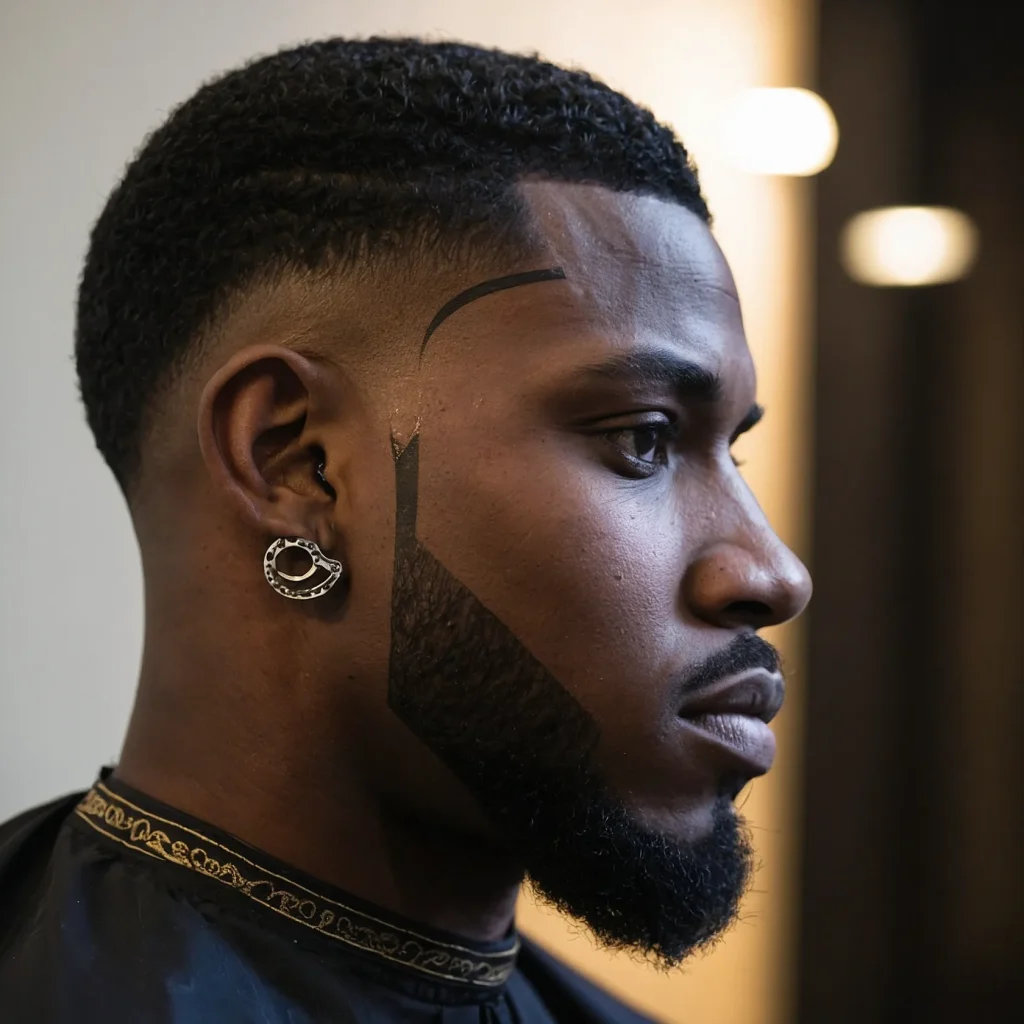 Taper Fade with Part and DesignA Black man wi 3