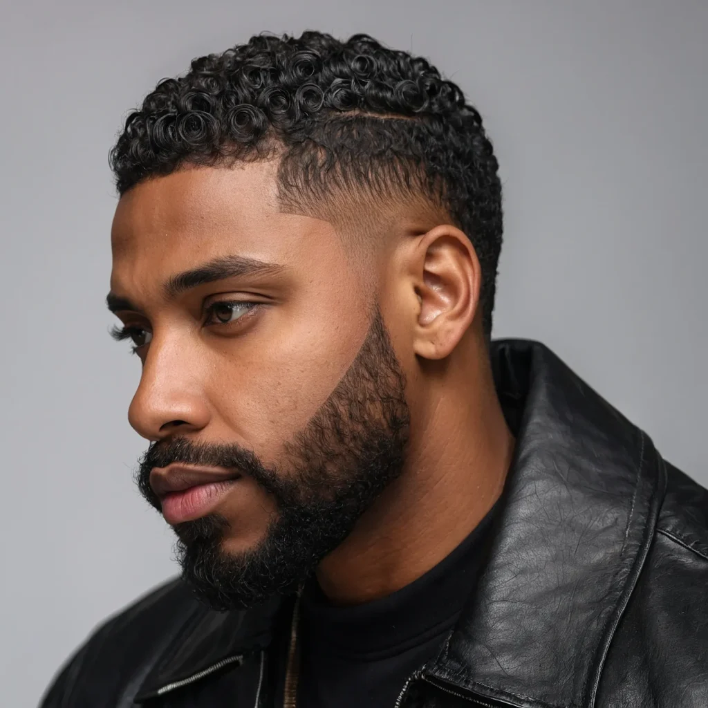 Taper Fade with Sponge CurlsA Black man with 1