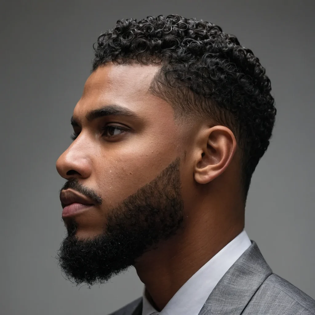Taper Fade with Sponge CurlsA Black man with 2