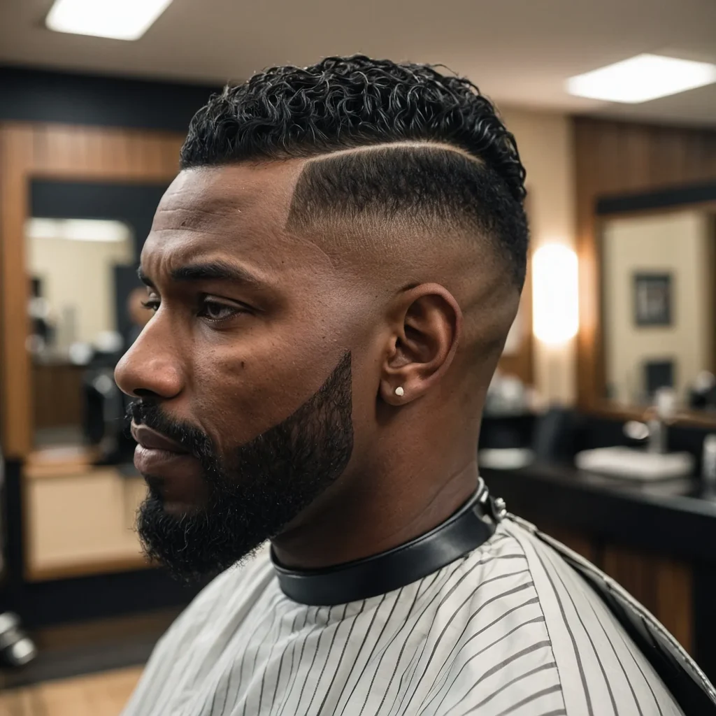 Tapered Burst Fade Mullet with EdgeUpBlack 0