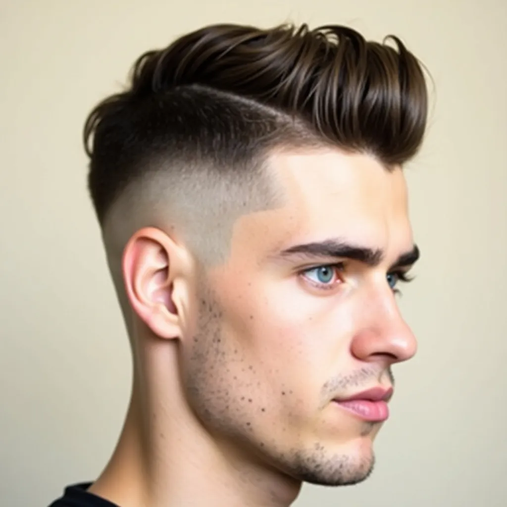 closeup side profile shot of a white males flat top 3