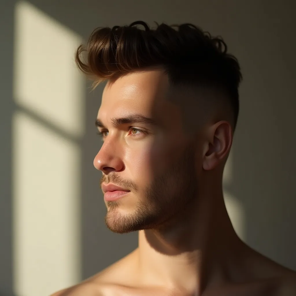 serene softfocused portrait of a white man with a B 0