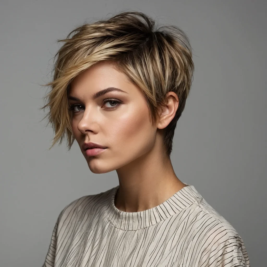 woman with short edgy pixie haircut in 0