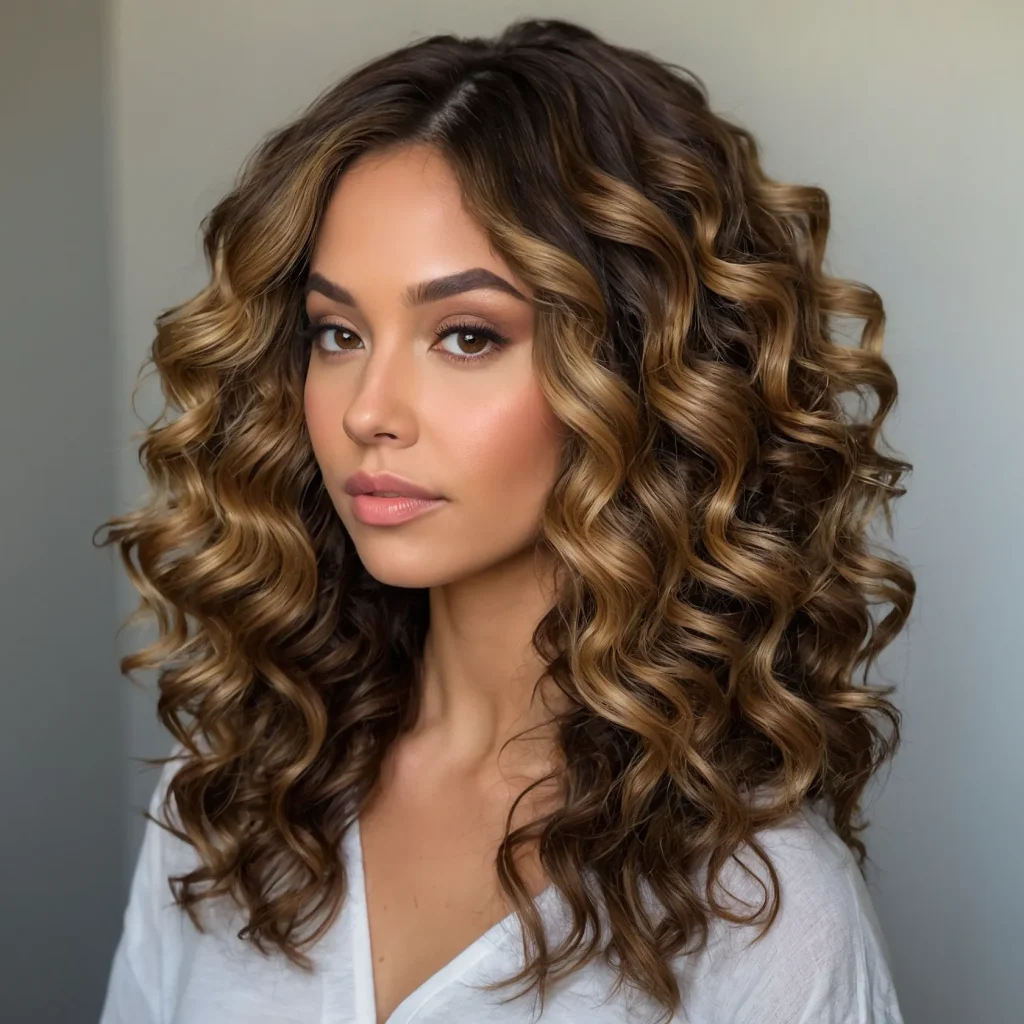 woman with voluminous golden brown curls ph 0