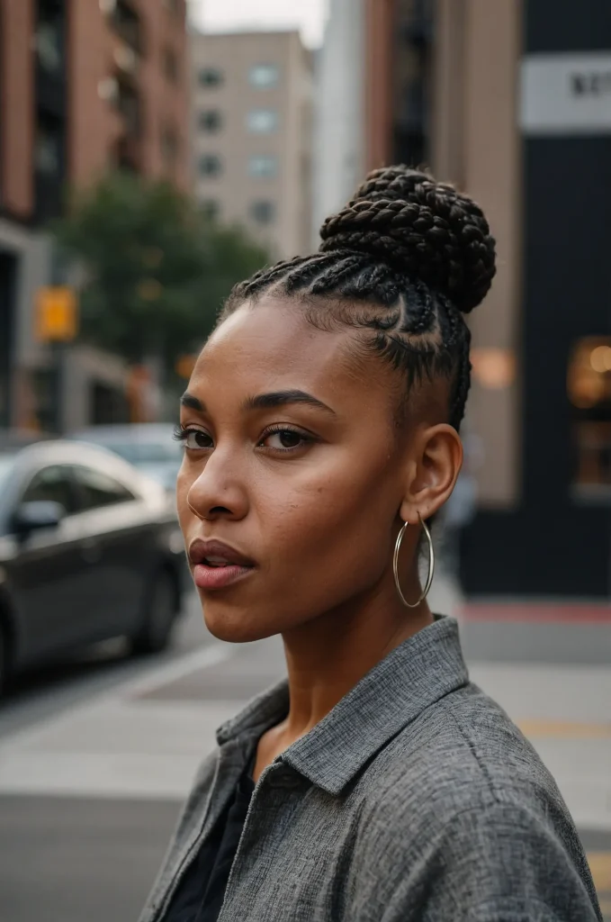 19 Braided Bun with FadeA Black man with brai 3