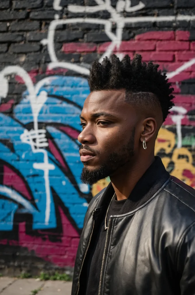 4 Burst Fade MohawkA Black man with a bold bu 2