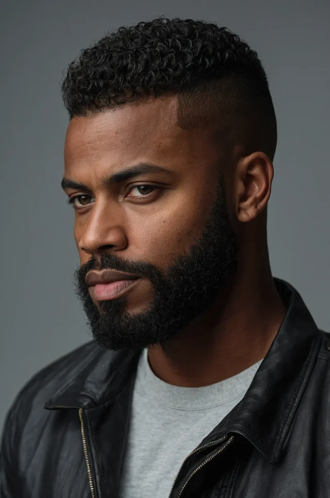 7 Crew Cut with Beard FadeA Black man with a 1