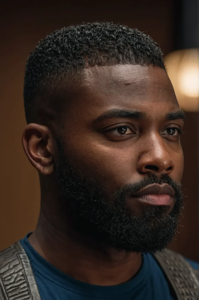 7 Crew Cut with Beard FadeA Black man with a 3