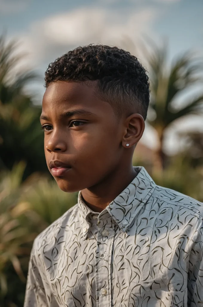 7 Drop Fade with WavesA young Black boy with 1