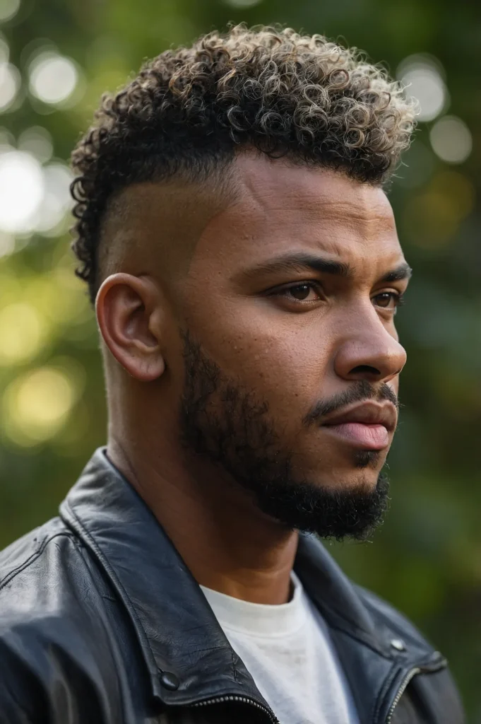 Bald Fade with Curly MohawkA Black man with a 3