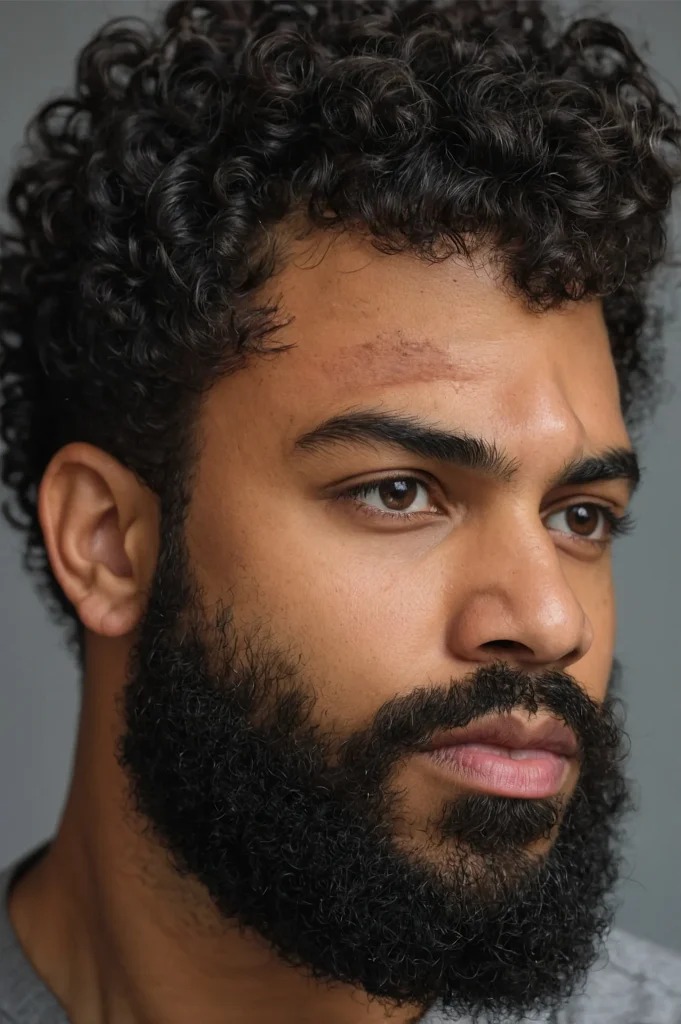 Burst Fade with Curly Top BeardBlack man wi 1