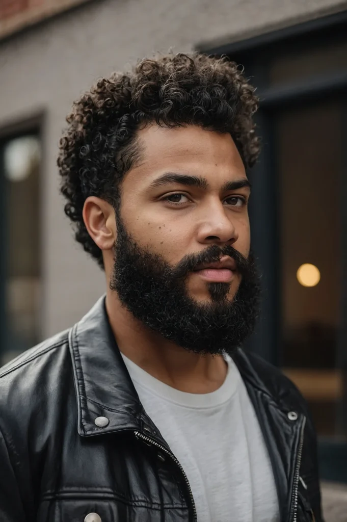 Burst Fade with Curly Top BeardBlack man wi 3