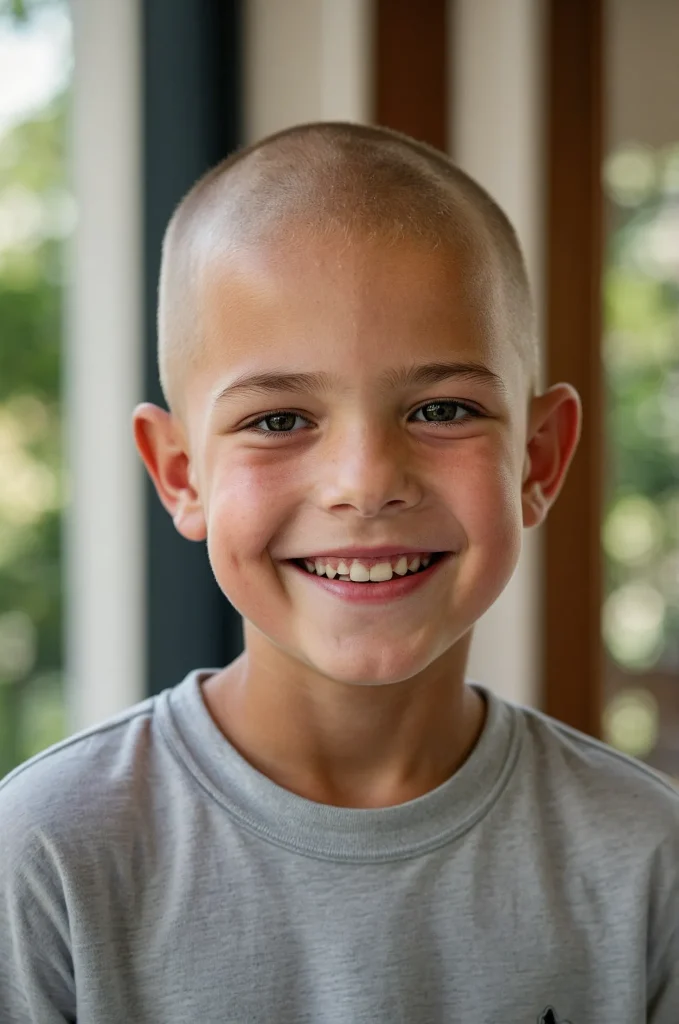 Buzz Cut White American boy 8 years old with 2