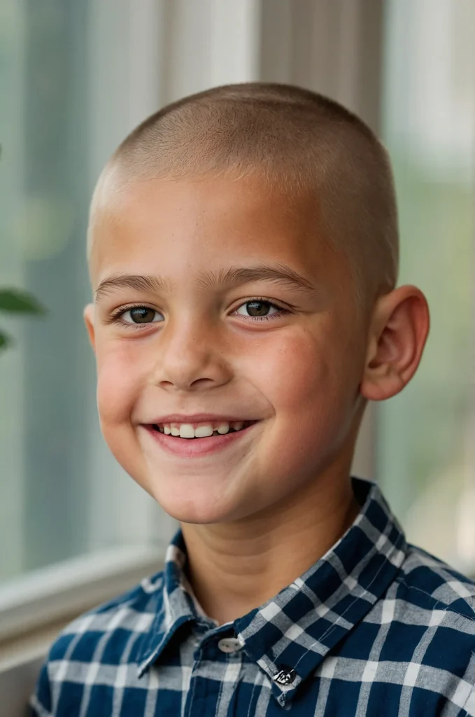 Buzz Cut White American boy 8 years old with 3
