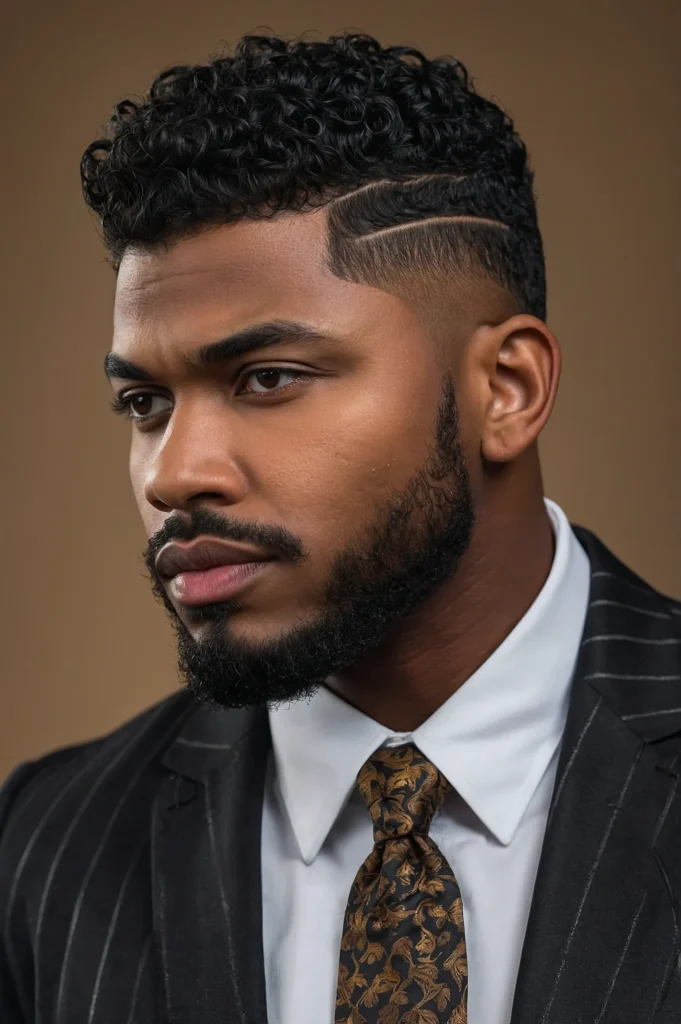 Curls with Burst Fade Part LineBlack man wit 1