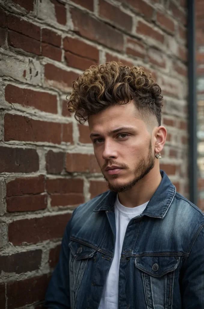 Curly Mohawk Taper FadeA man with a curly mo 3