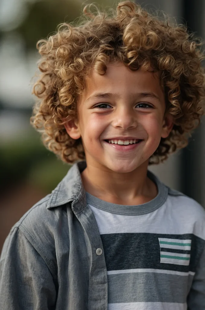 Curly Top with Low Fade Young boy with natur 1