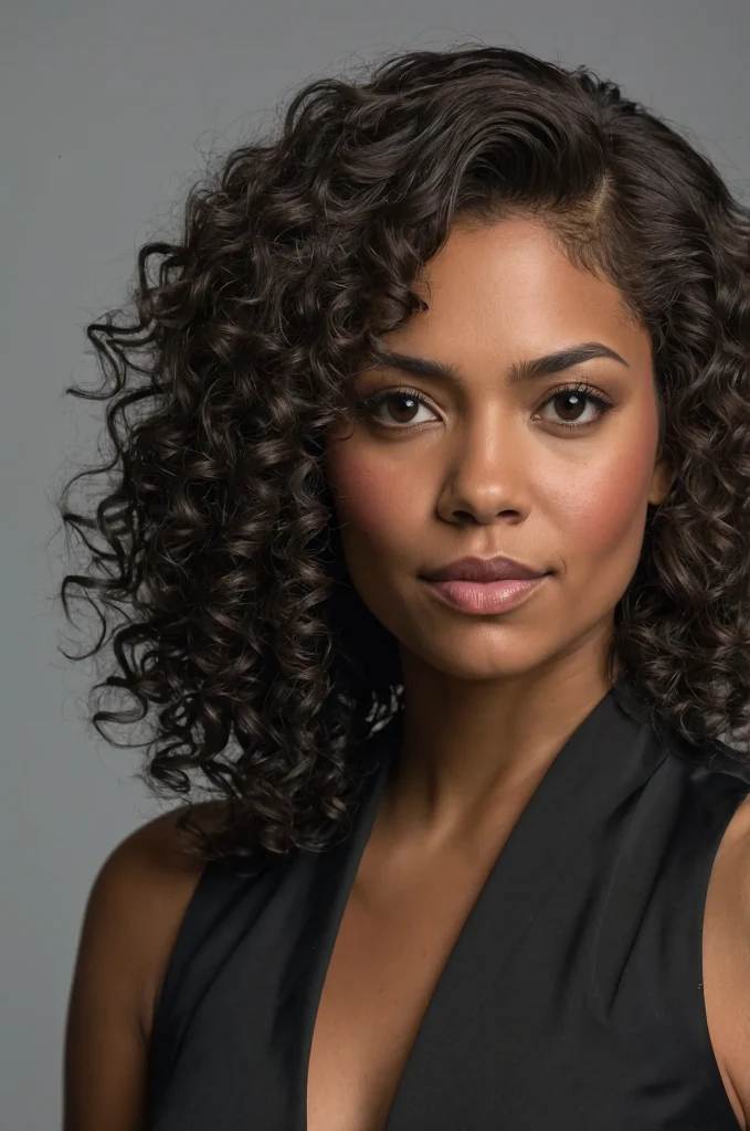 Curly Wolf CutA Black woman with thick medium 1