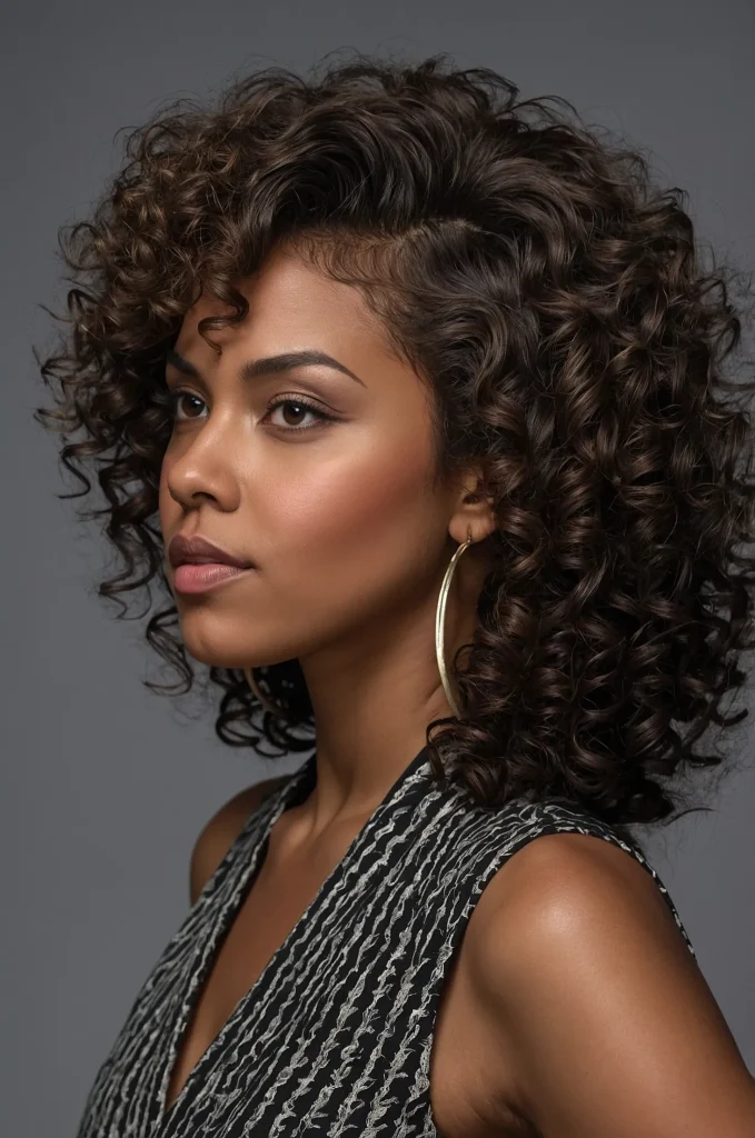 Curly Wolf CutA Black woman with thick medium 3