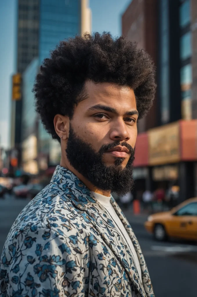 Drop Fade Afro TopA man with a drop fade and 1