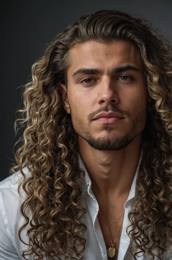 Drop Fade Long Curly HairA man with a drop f 3