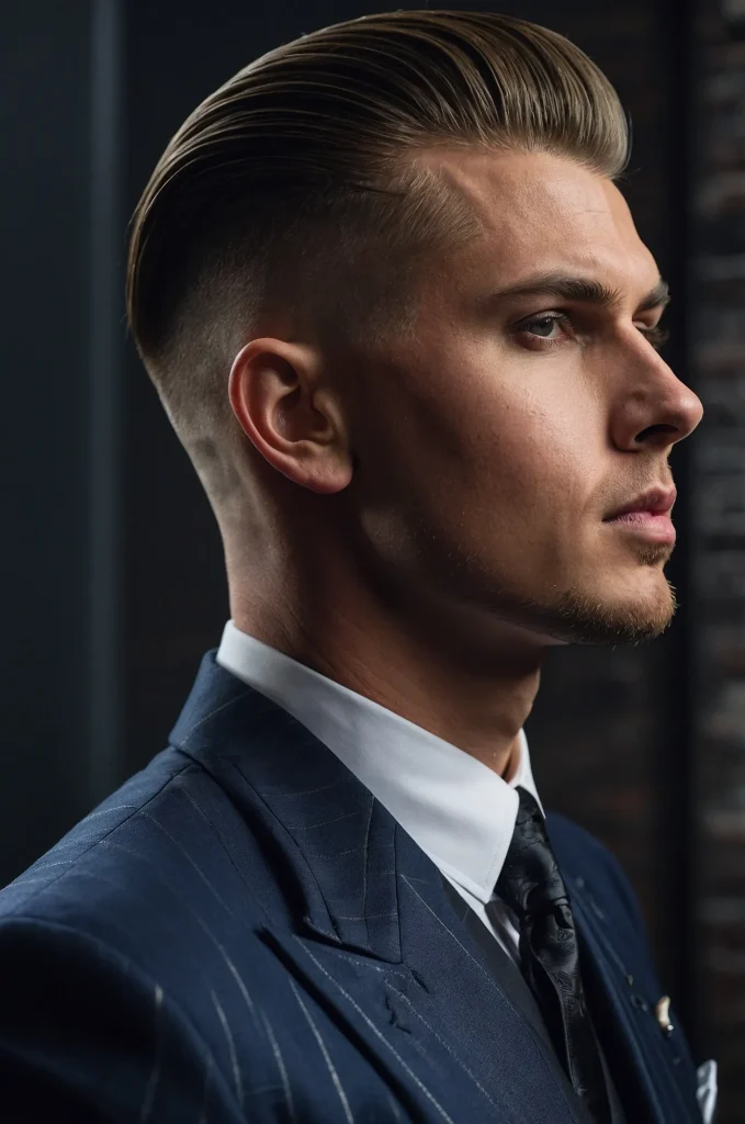 High Drop Fade Slick BackA male model with a 1