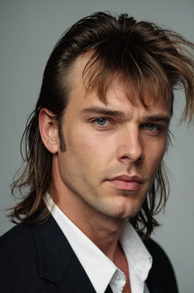 Mullet with Bangs White American man with a 1