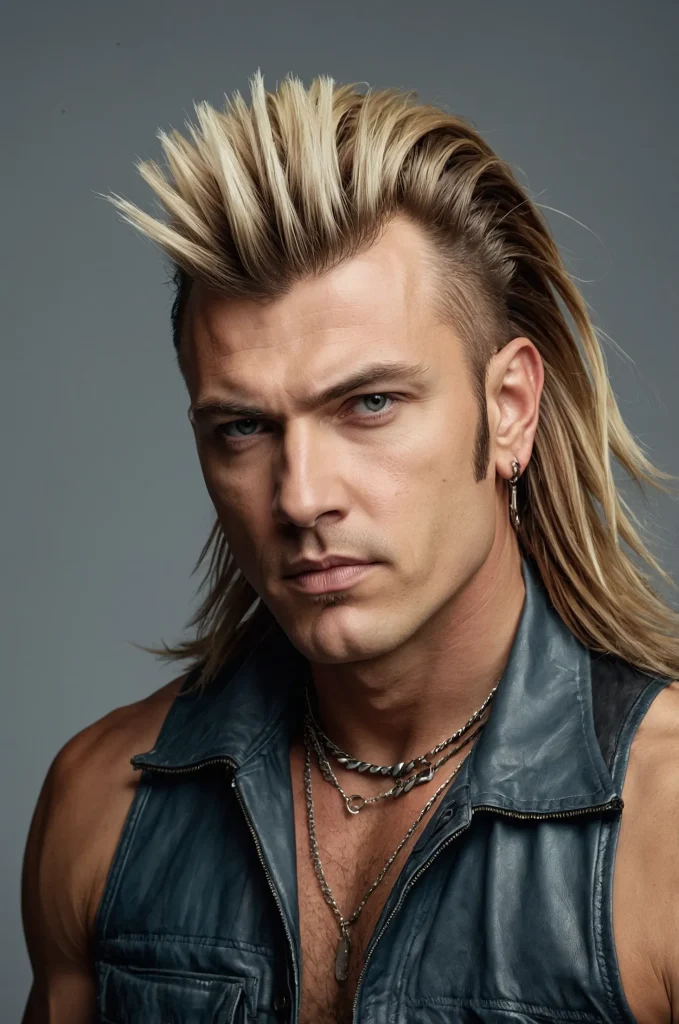 Mullet with Mohawk Blend White American man 3
