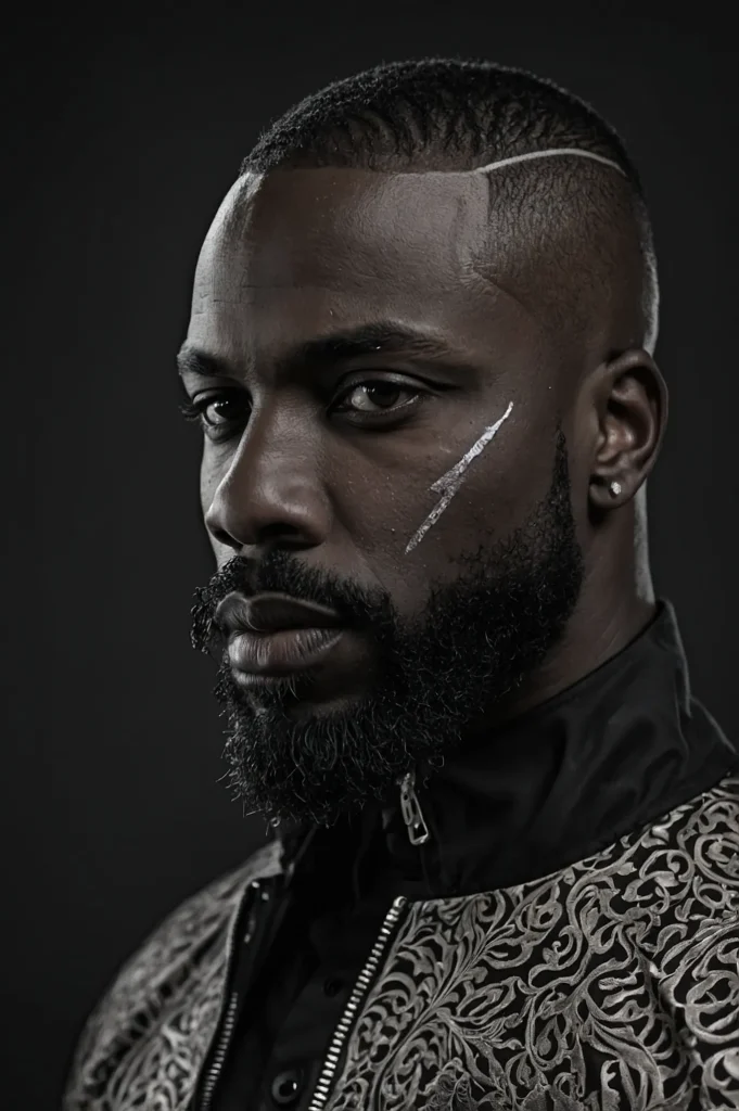 Razor Line Bald Fade Fade BeardA Black man w 1