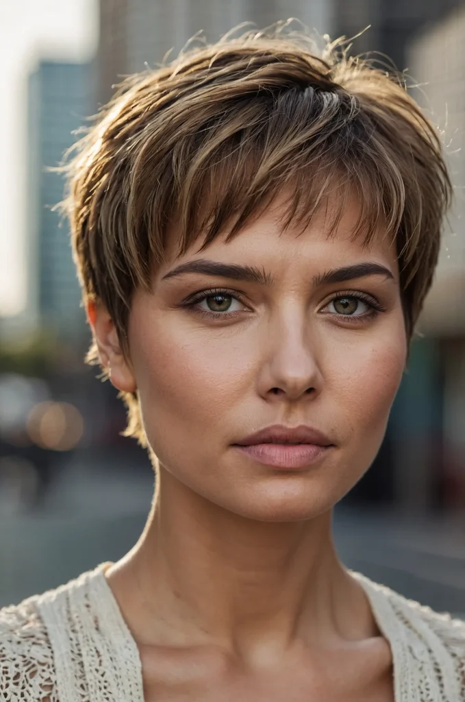 Short Feather Cut Woman with short cropped f 2