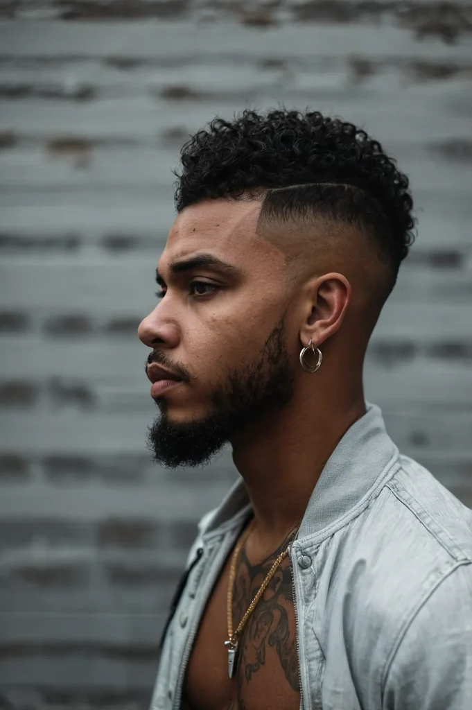 Skin Fade with Curly MohawkA Black man with s 1