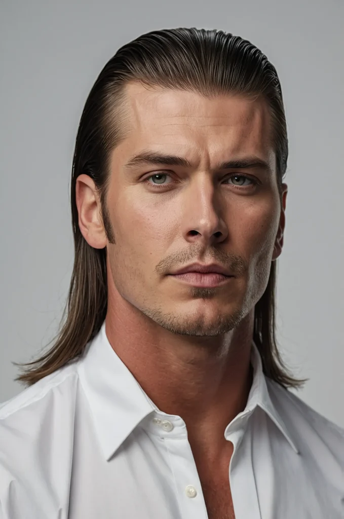 SlickedBack Mullet White American man with a 3