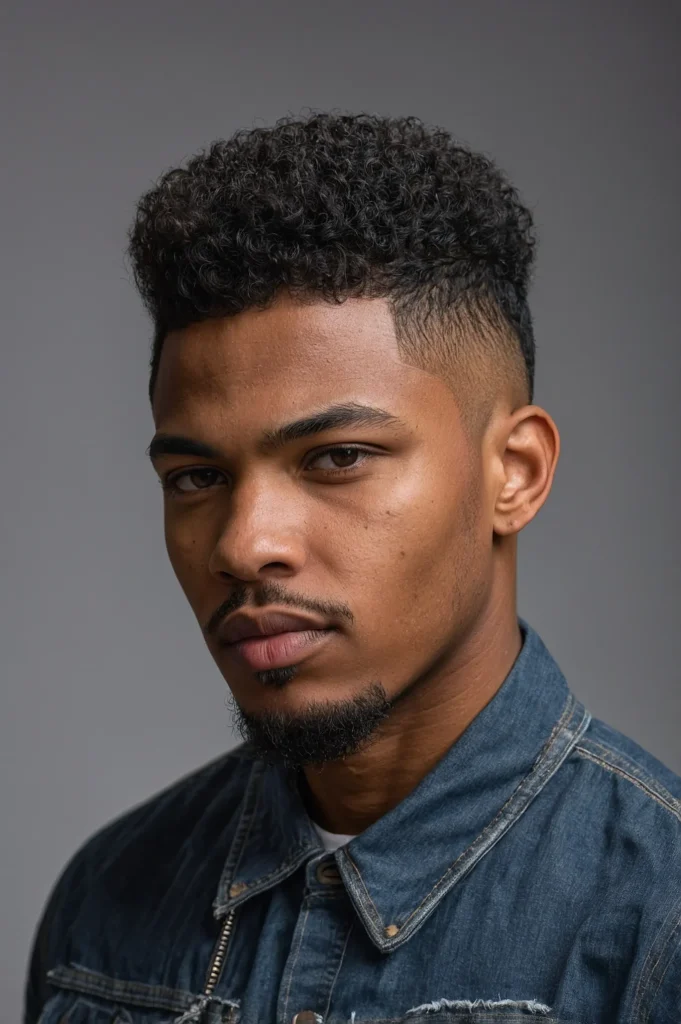 Temp Fade with Short Afro TopShort rounded to 3