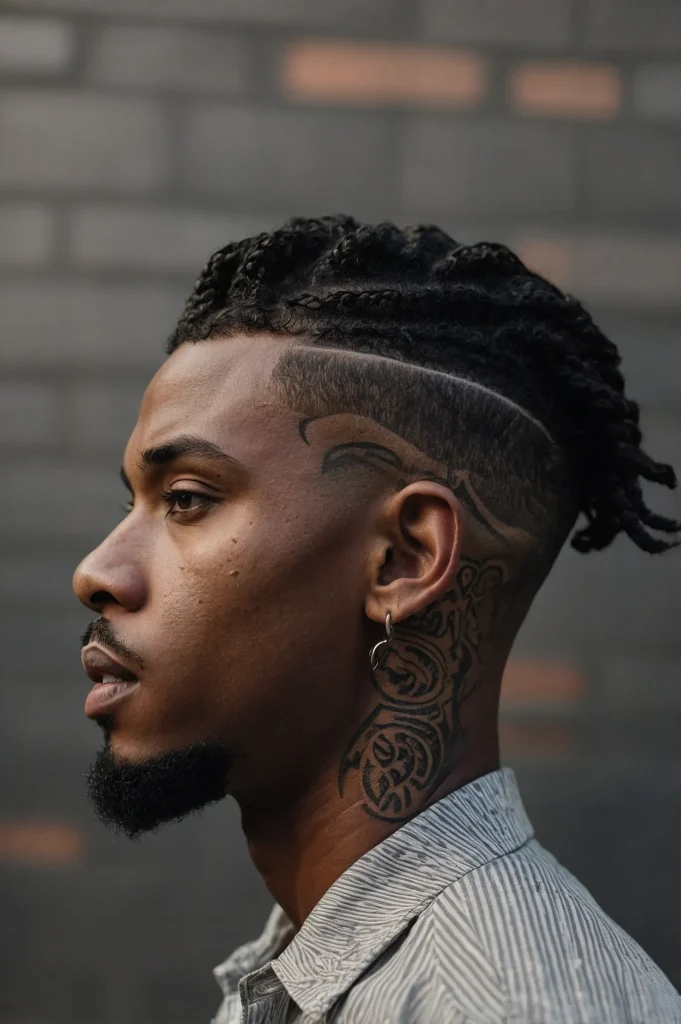 Twists Skin Fade with DesignA Black man with 3